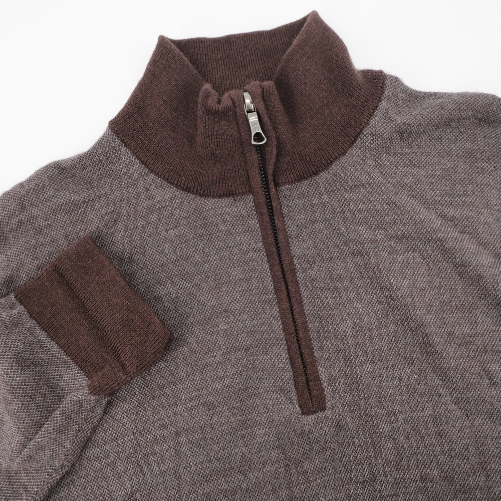Brooks Brothers Extra Fine Merino Wool Quarter Zip Brown Long Sleeve Mens Large